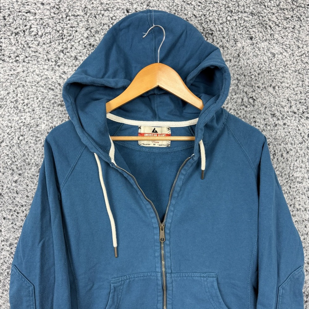 American Giant Hoodie Womens Medium Blue Full Zip Fleece Sweatshirt Made USA